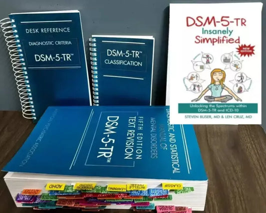 DSM 5 TR + Index tab, Desk Reference Spiral, Classification & DSM SIMPLIFIED Combo, ISBN: 978-1685030476, 978-0890425763, 978-0890425831
