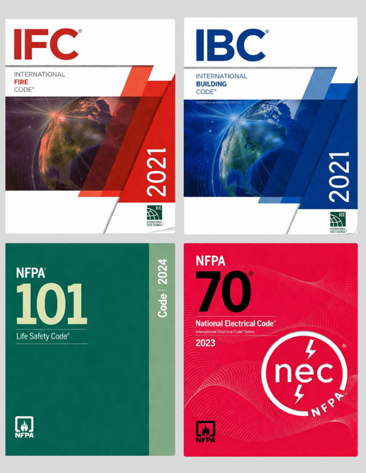 IBC 2021, IFC 2021, NFPA 70 NEC 2023 & NFPA 101 2024 (CODE SERIES), ISBN: 978-1455930562, 978-1609839598, 978-1609839550, 978-1455929368