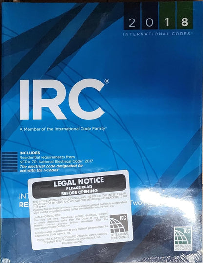 2018 International Residential Code for One- and Two-Family Dwellings (International Code Council Series), ISBN-978-1609837372