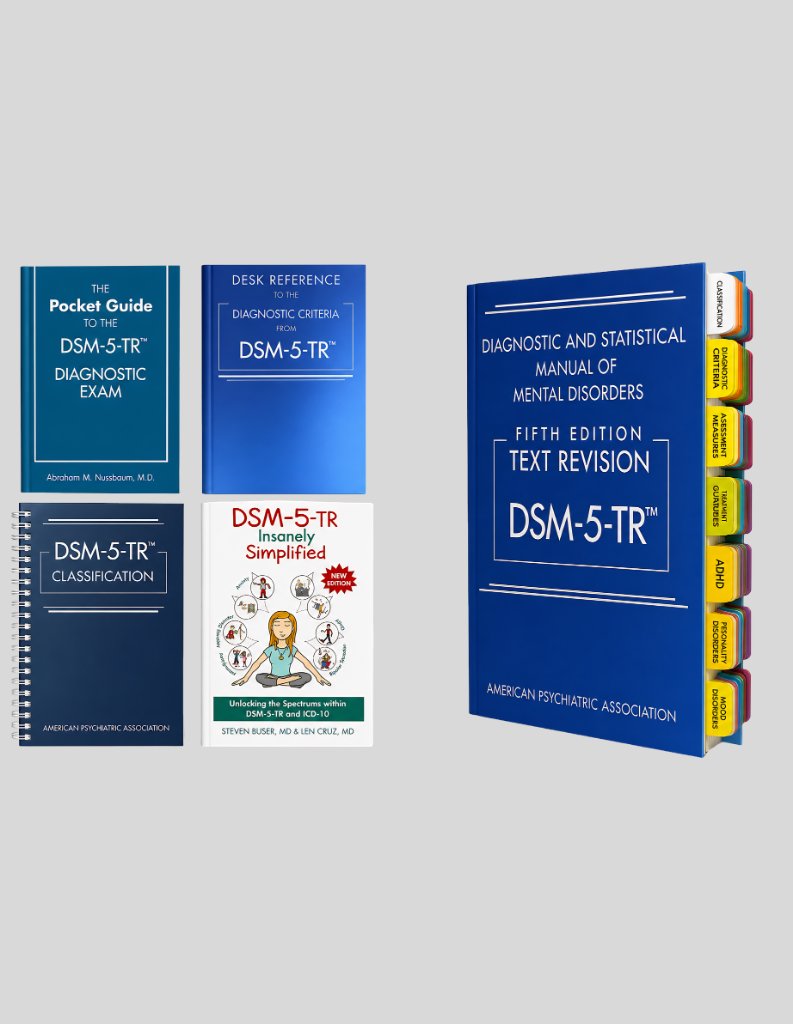 DSM 5tr with Index Tabs, Text Revision + Desk Reference  + DSM-5-TR Classification + DSM-5-TR Insanely Simplified + The Pocket Guide to the Dsm-5-tr Diagnostic Exam 9780890425763, 9780890425794, 9780890425831, 9781615373574, 9781685030476