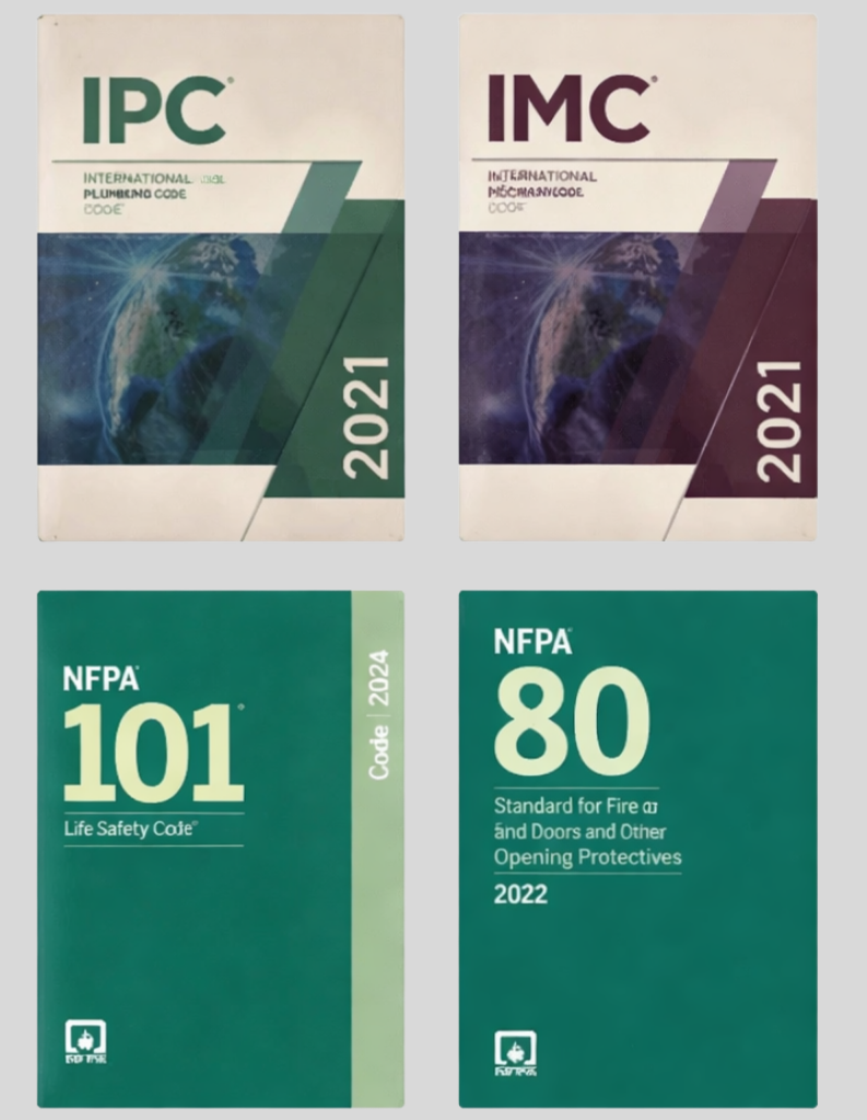 IPC 2021, IMC 2021, NFPA 101 2024 & NFPA 80 2022 (CODE SERIES)