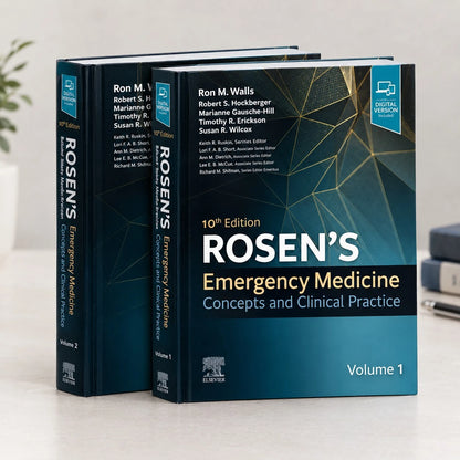 Rosen's Emergency Medicine 10th Edition two-volume hardcover medical reference set.