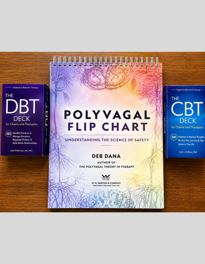 Therapy Tools Combo Pack | Polyvagal Flip Chart + The CBT Deck + The DBT Deck | Mental Health Resources for Therapists & Clients (Spiral-Bound + Card Decks)